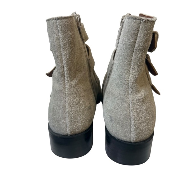 Black Suede Studio Tan Suede Layla Bootie Size 8.5 Studded Buckles Neutral - Picture 2 of 7